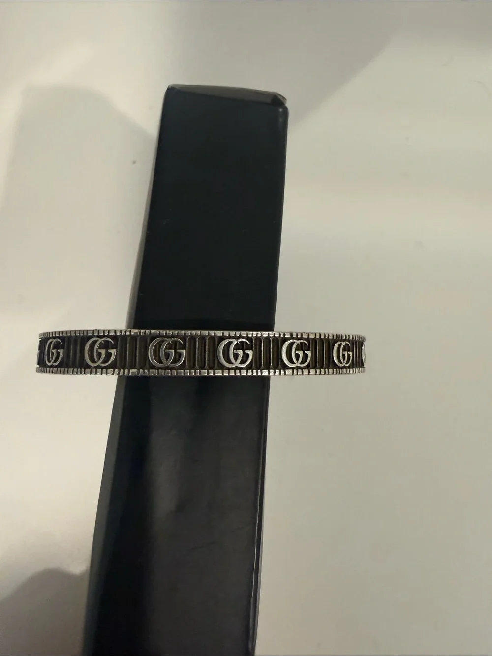 Gucci Silver and Black Signature GG Cuff Bracelet